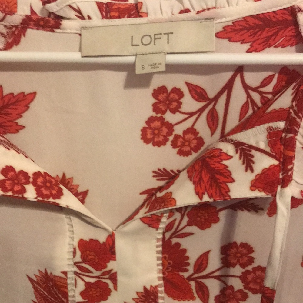 LOFT White and Red Flowered Blouse - Size S - Picture 3 of 3